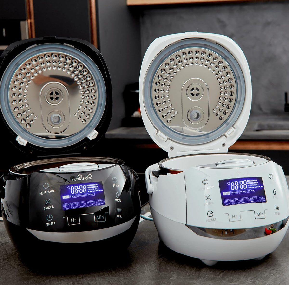 Yum Asia Sakura Rice Cooker with Ceramic Bowl and Advanced Fuzzy Logic (8 Cup, 1.5 Litre) 6 Rice Cook Functions, 6 Multicook Functions, Motouch LED Display, 120V Power (White and Siver)