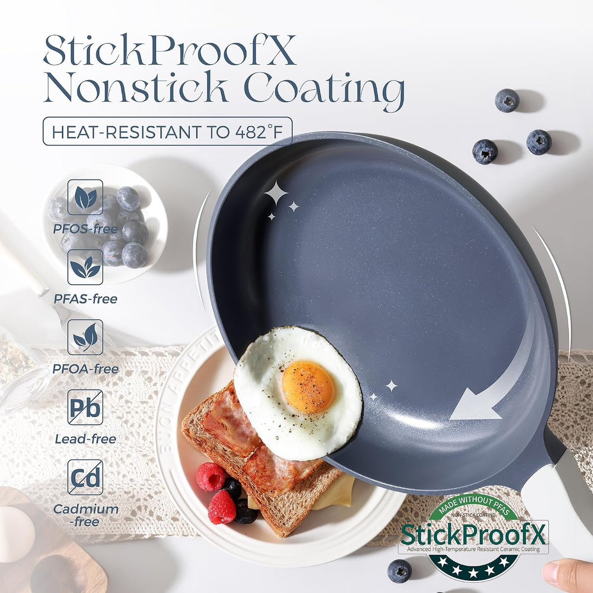 Nonstick Ceramic Frying Pan Set, Non Toxic Nonstick Pan Skillet, Healthy Egg & Omelet & Chef's Pan, PTFE PFOA & PFAS Free, Induction Compatible (8+12 Inch)