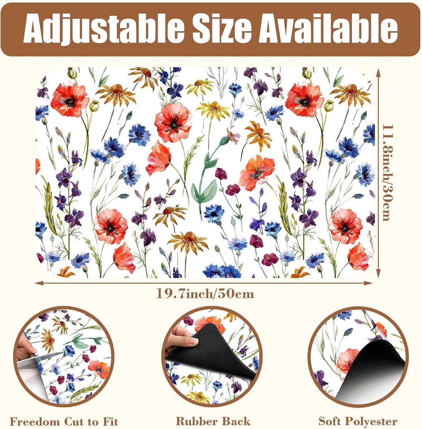 Watercolor Flowers Coffee Mat Daisy Dish Drying Mat for Kitchen Counter Absorbent Hide Stain Rubber Backed Coffee Bar Accessories Fit Under Espresso Machine Dish Drainer 11.8 x 19.7 Inch