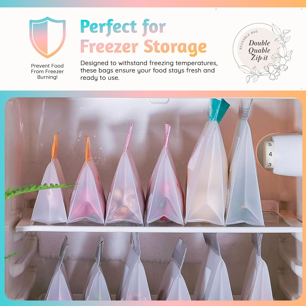 Reusable Silicone Food Storage Bags – 6-Pack Stand-Up, BPA-Free, Freezer, Dishwasher Safe & Eco-Friendly – 6 Gallon Bags – Airtight Leakproof, Organization and Storage Baggies (Grey)