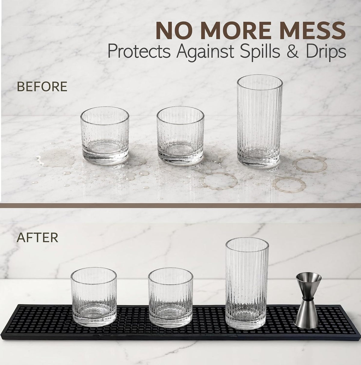Rubber Bar Mat – Non-Slip Spill &amp; Drip Mat for Bartending, Coffee Bar &amp; Kitchen Countertop, Thick Durable Counter Protector &amp; Stylish Drying Mat (Total Black, 23.6" x 3.1")
