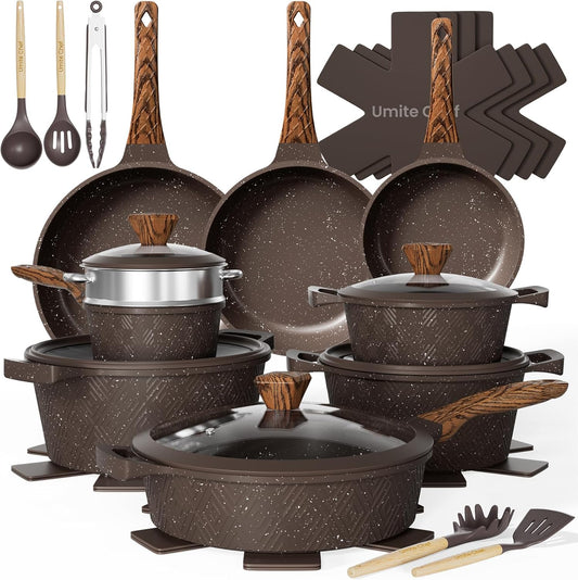 Umite Chef 26PCS Pots and Pans Set Non Stick, Nonstick Cookware Sets, Induction Cook Ware, Includes Steamer & Silicone U