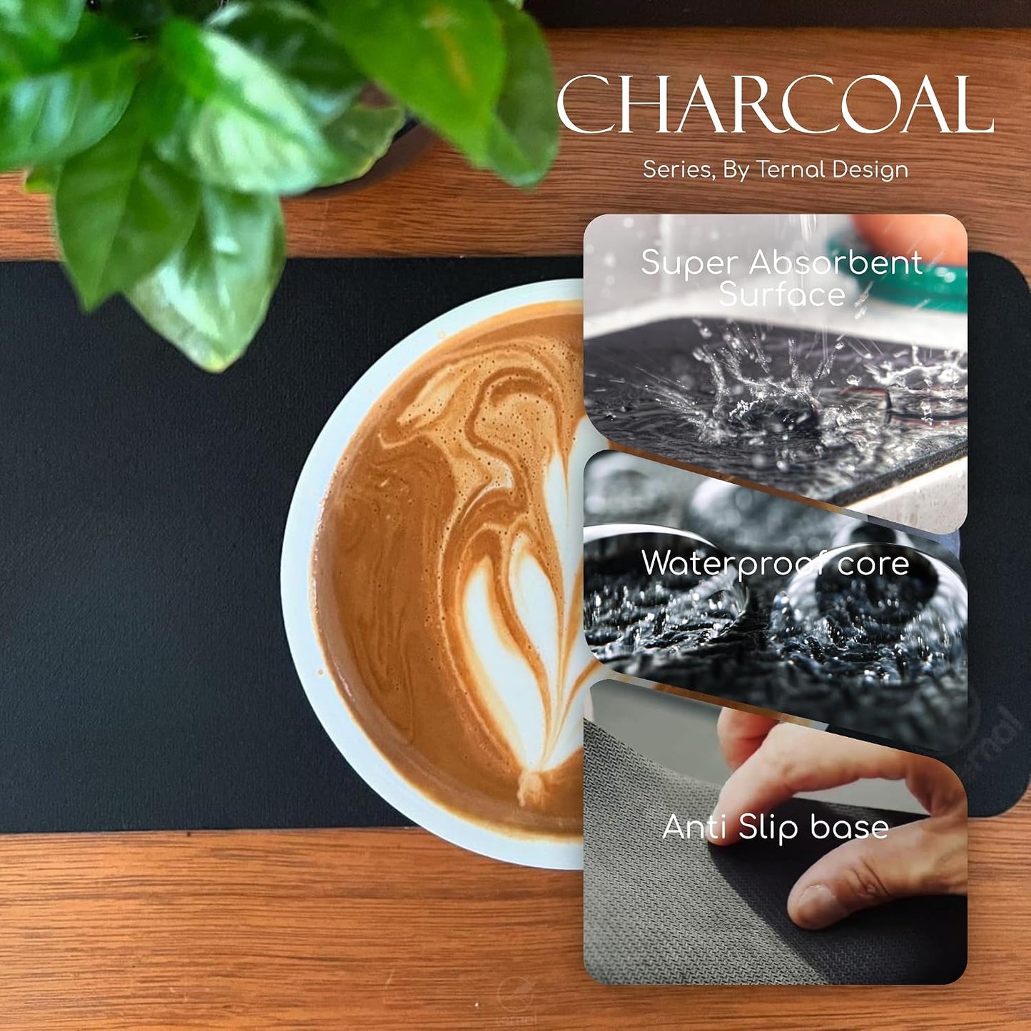 Ternal DripGuards Absorbent Counter Mat 2-Pack | Waterproof, Quick-Dry Coffee Bar Mat for Kitchen, Sink &amp; Drink Station | Non-Slip, Spill-Proof Protector for Water, Oil &amp; Syrup [3 x12in].