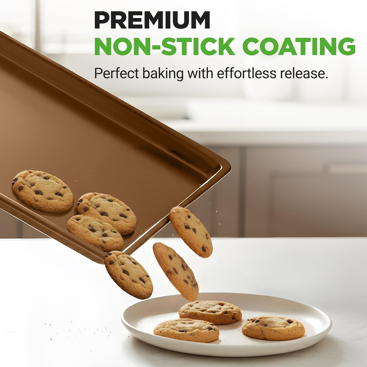 NutriChef 3-Piece Nonstick Baking Pans Set - Thick Carbon Steel Oven Bake Trays - Includes XL, Medium, &amp; Small Sizes - Versatile Cookie Sheets for Baking &amp; Roasting, Dishwasher Safe - Gold