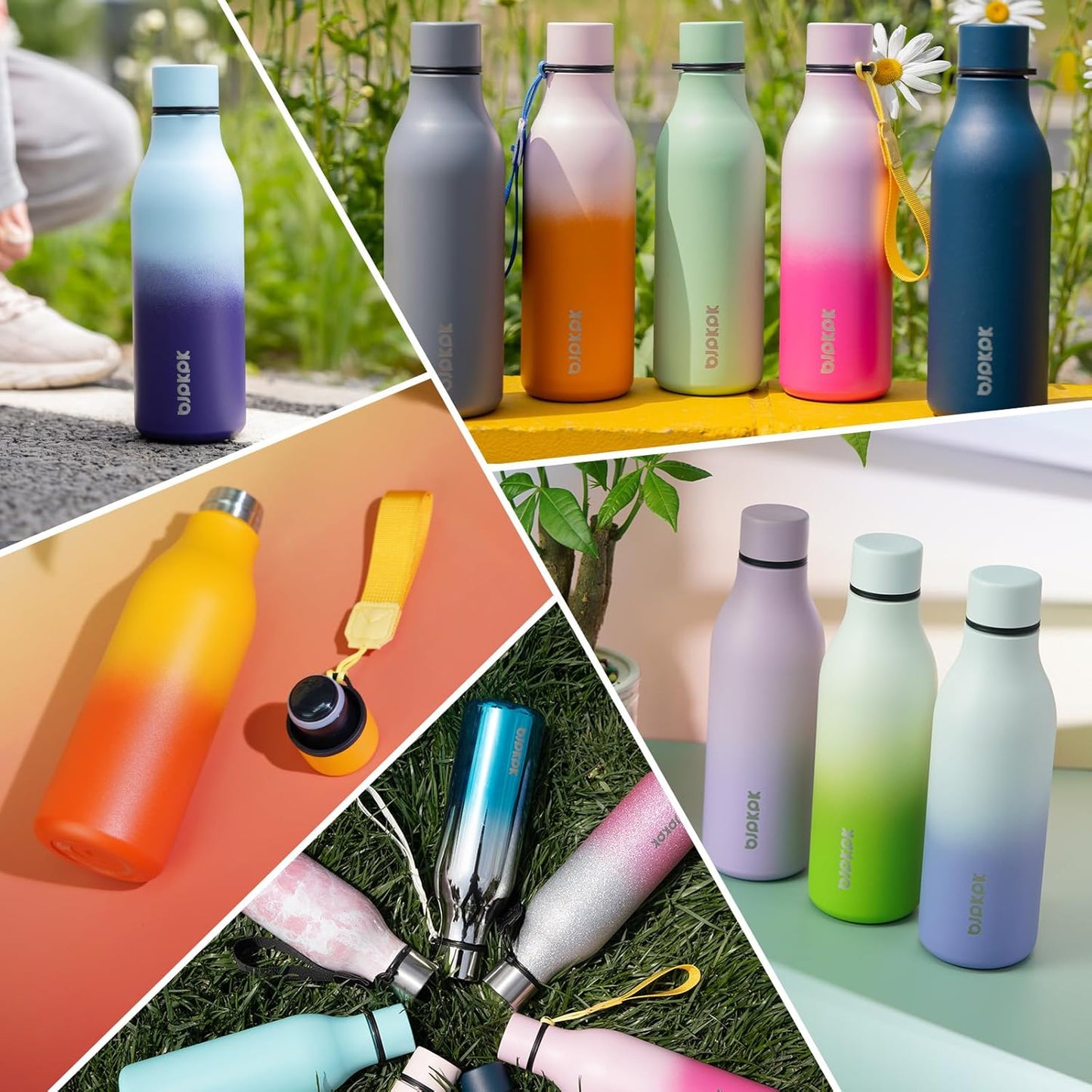 BJPKPK Insulated Water Bottles, 25 oz Stainless Steel Metal Water Bottle with Strap, BPA Free Leak Proof Thermos, Mugs, Flasks, Reusable Water Bottle for Sports & Travel, Forest Green