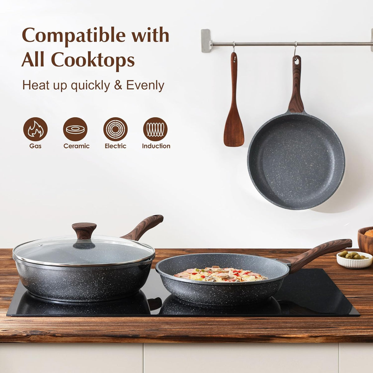 SENSARTE Nonstick Frying Pan Skillet, Swiss Granite Coating Omelette Pan, Healthy Stone Cookware Chef's Pan, PFOA Free (8/9.5/10/11/12.5 Inch) (11 Inch)