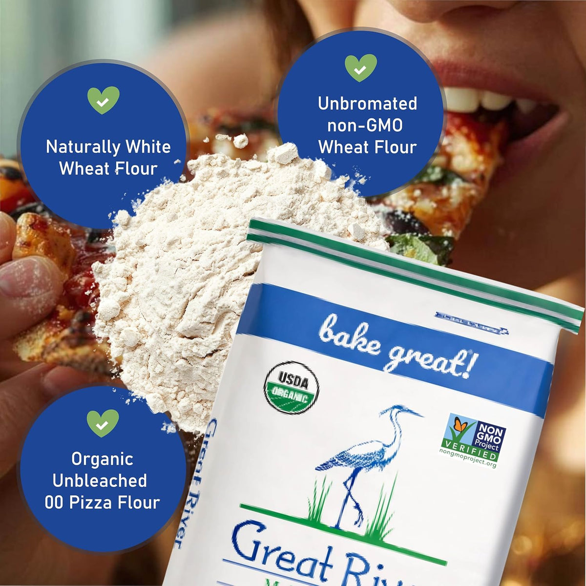 Great River Milling Organic 00 Pizza Flour, Neapolitan Style, 25 lb | Organic 00 Pizza Flour for Neapolitan pizza dough, focaccia, flatbreads, artisan bread and pasta; smooth extensible dough
