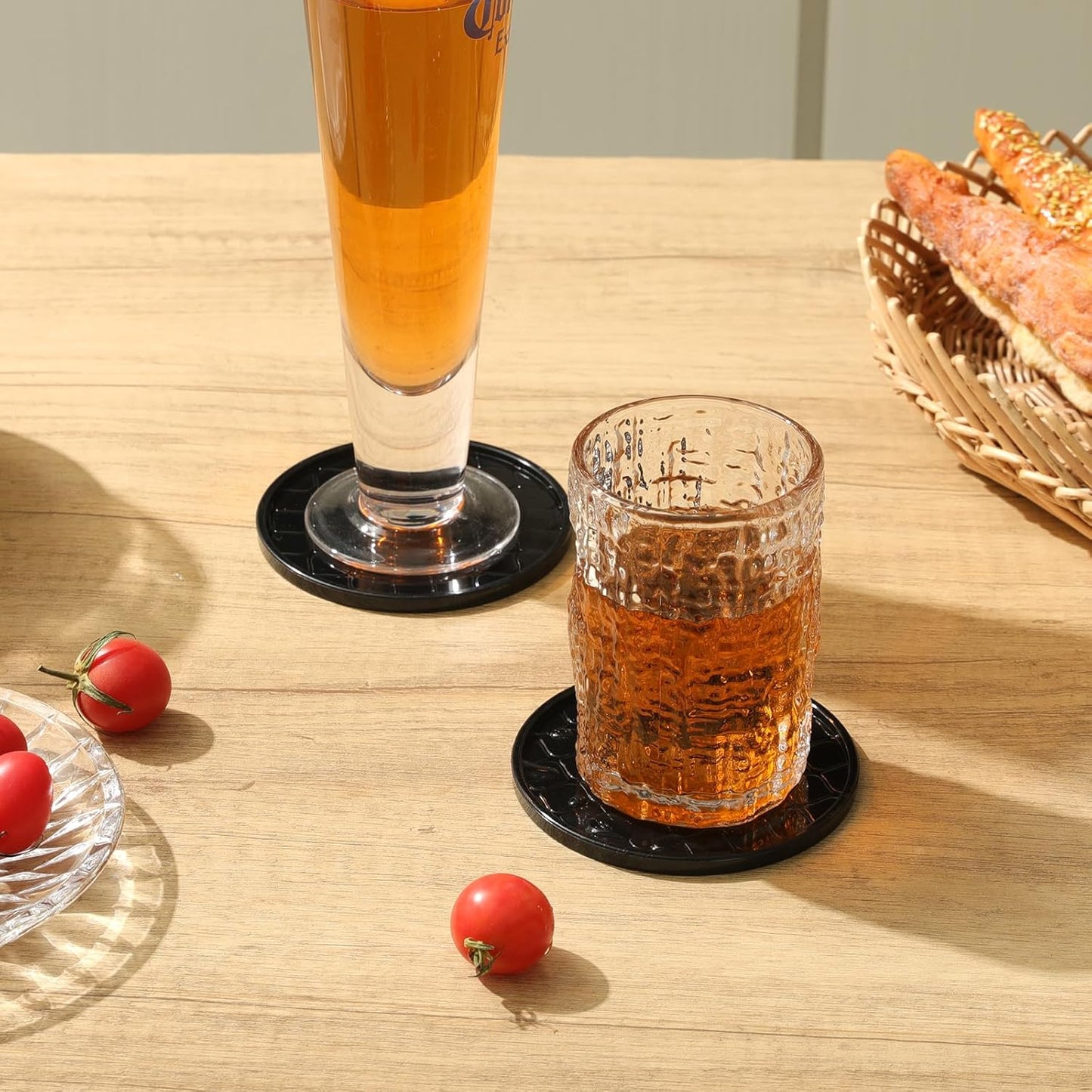 Coasters,Drink Coasters Set of 8 with Holder (Black, 12pcs)