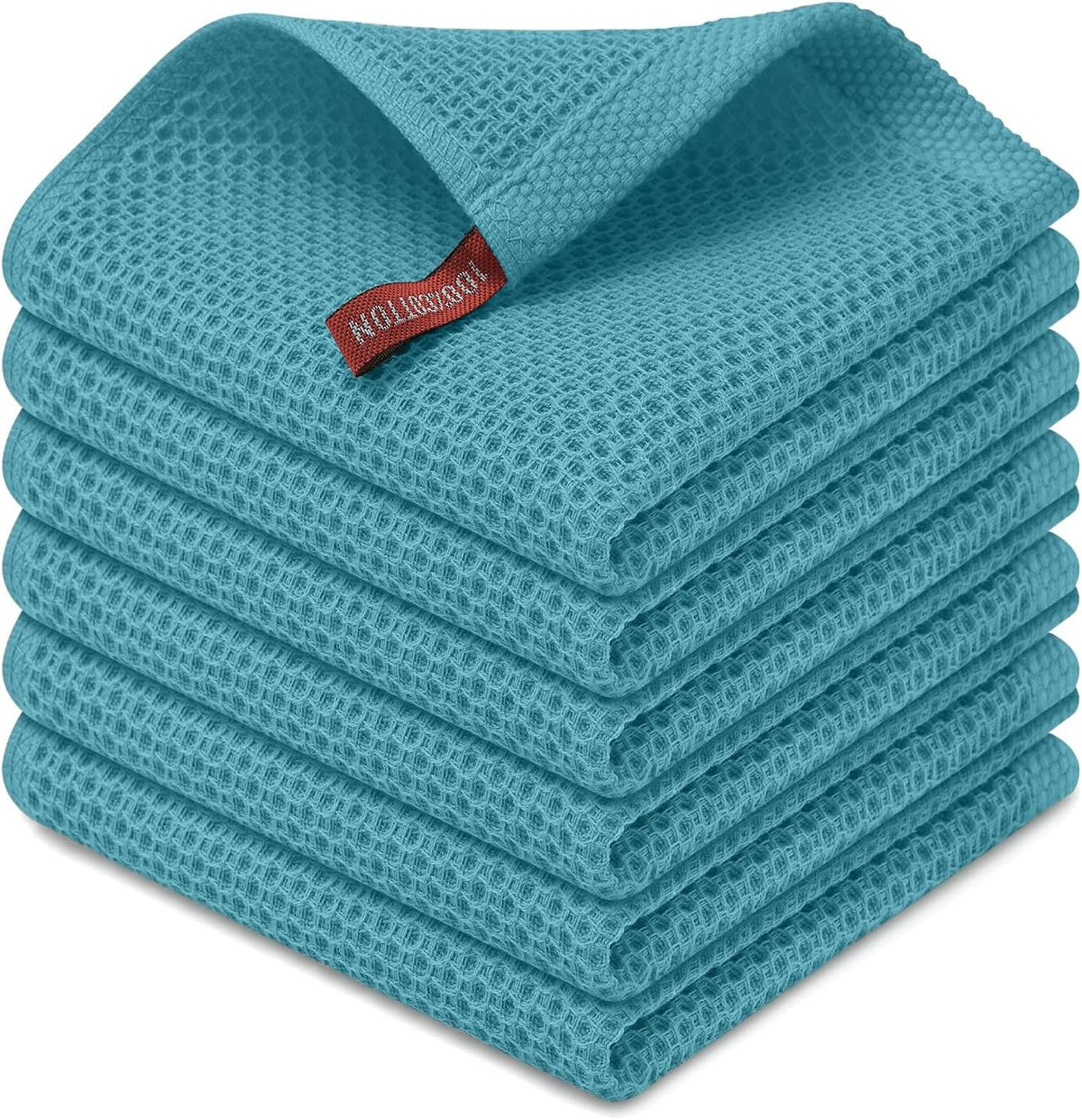Kitinjoy 100% Cotton Kitchen Dish Cloths (12 X 12 Inches, Lake Blue),6 Pack Waffle Weave Ultra Soft Absorbent Dish Towels for Drying Dishes Quick Drying Kitchen Towels Dish Rags