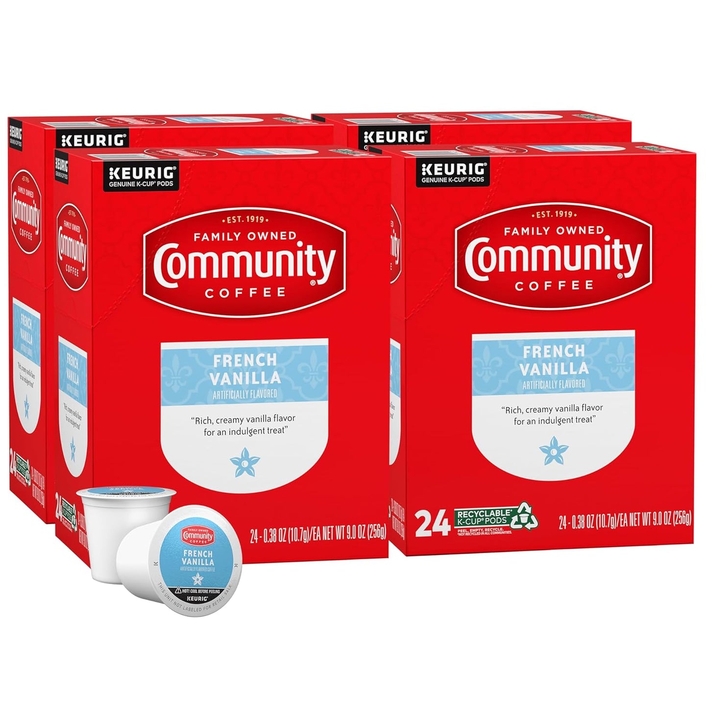 Community Coffee French Vanilla Flavored 96 Count Coffee Pods, Medium Roast, Compatible with Keurig 