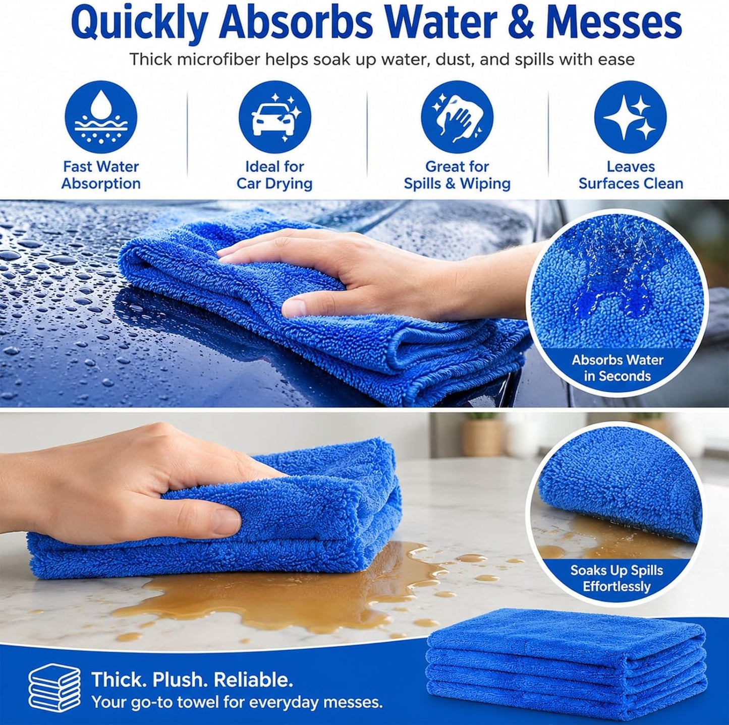 Shimeyao 30 Pcs 16 x 16 Inch Microfiber Car Towels, 500 GSM Edgeless Plush