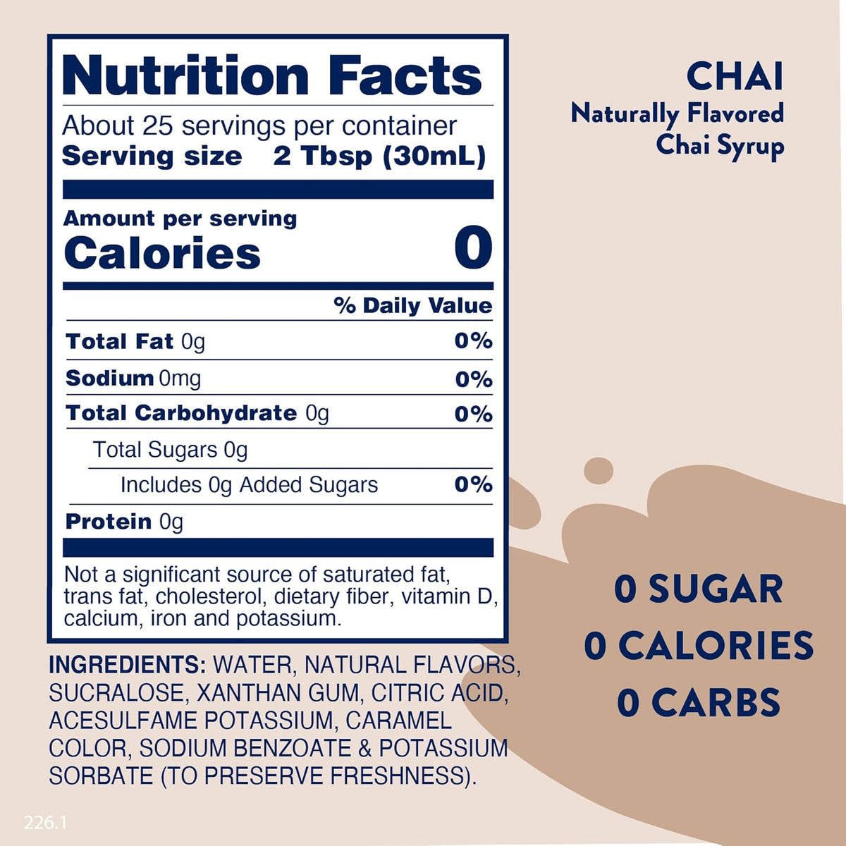 Jordan's Skinny Chai Coffee Flavoring Syrup, 25.4 fl oz | 0g sugar, 0 calories, 0g carbs, Keto-friendly and kosher, 25 servings per bottle, Mixes into lattes, shakes, and cocktails