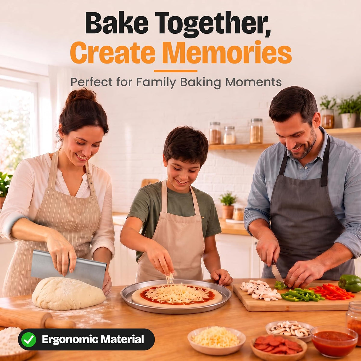 Bakerpan Stainless Steel Heavy Duty Dough Cutter, 3 Size Set - Metal Bench Scraper Kitchen Utensils, Chopper, Pizza and Pastry Cutter Tool, 10, 8, 6 Inch