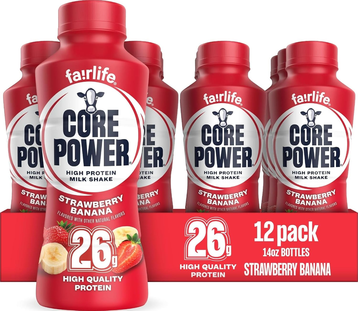 Core Power Fairlife 26g Protein Milk Shakes, Ready To Drink for Workout Recovery, Strawberry Banana, 14 Fl Oz (Pack of 12)