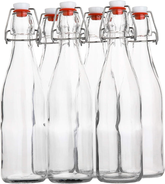 AYL Flip Top Glass Bottle [16 fl. oz./Pack of 6]– Swing Top Brewing Bottle with Stopper for Beverages, Oil, Vinegar,