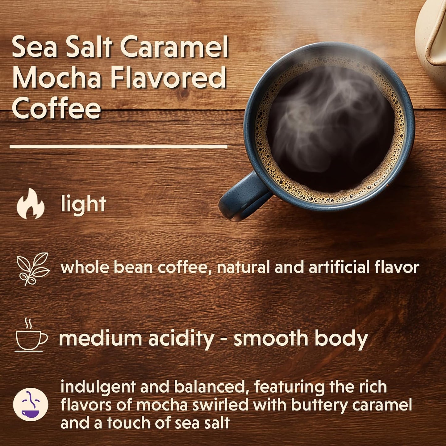 Coffee Bean Direct Sea Salt Caramel Mocha Flavored, Whole Bean, 2.5lb Bag | Light Roast, Gourmet Flavored Coffee Beans