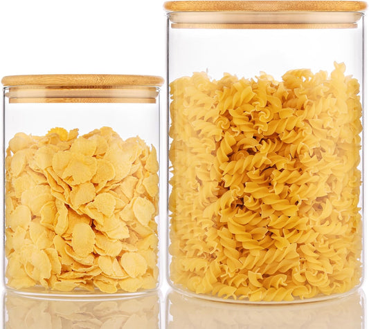 Extra Large Glass Flour and Sugar Storage Containers with Airtight lid,105 floz x1 & 48 floz x1 [Set of 2] Big Glass Jars with Bamboo Lids, Air Tight Food Jar for Cereal, Pasta, Rice, Coffee