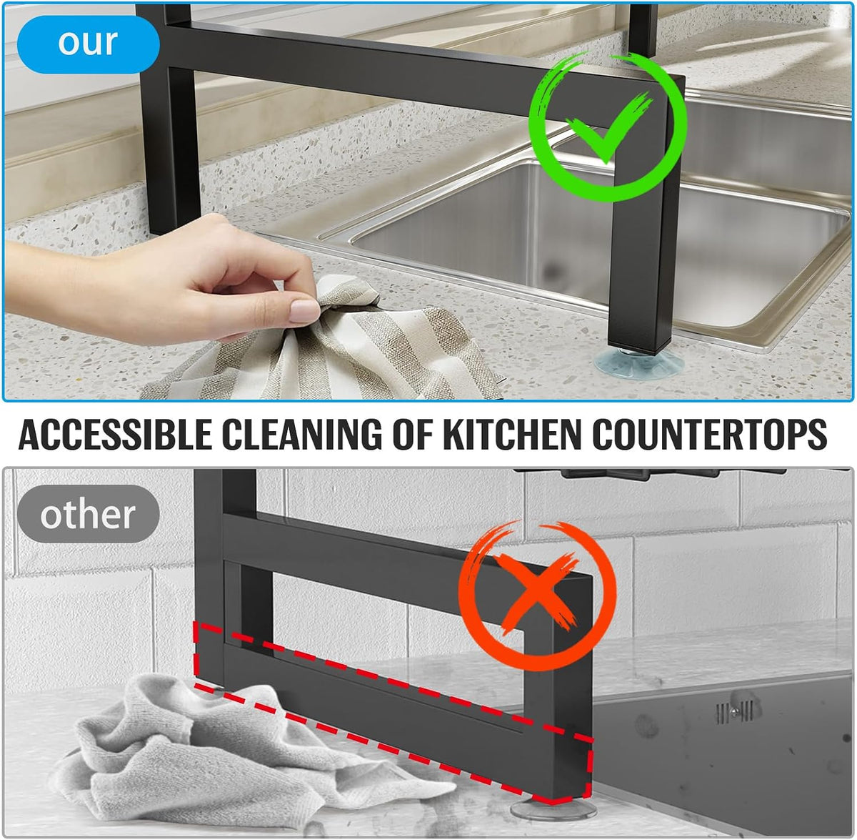 SNSLXH 4 Baskets 2-Tier Over The Sink Dish Drying Rack, 26.57"-35"
