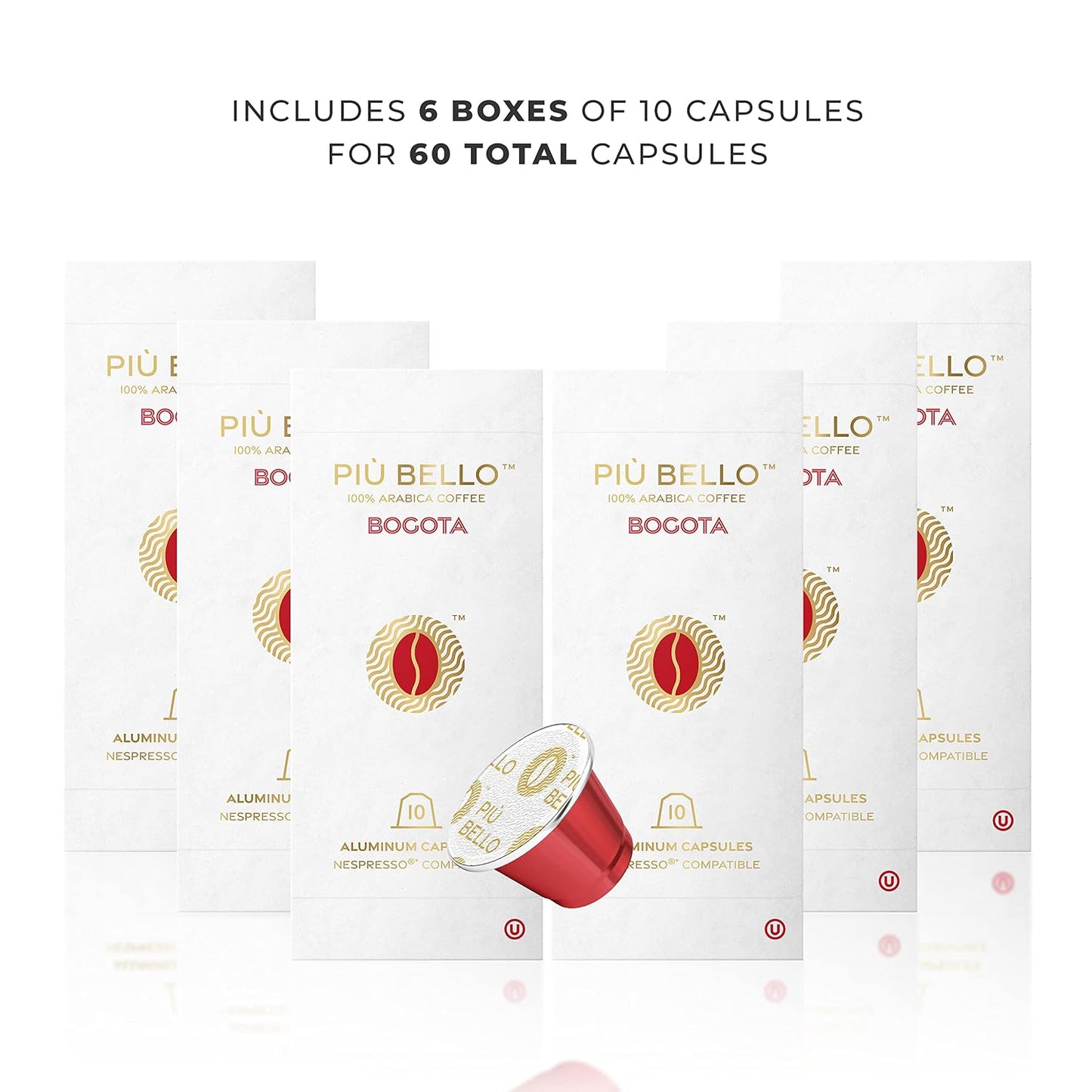 Piu Bello Bogota Espresso Coffee Pods for Nespresso Original Machines – Compatible Capsules Pack – Rich &amp; Balanced Taste – Strong Italian Espresso Flavor – Kosher Certified (60 Count, Single Flavor)