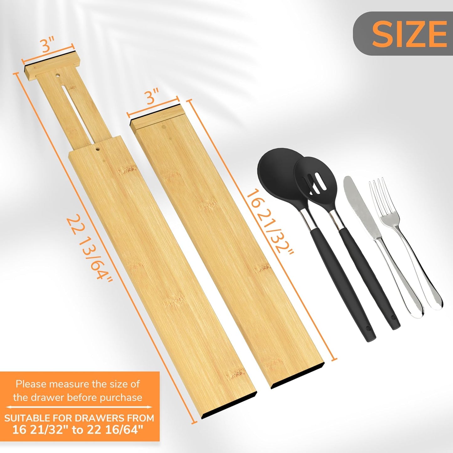 BAMEOS Bamboo Expandable Drawer Dividers – Fits 16.65"–22" Drawers, 3" Deep Walls, Set of 4 | Taller Spring-Loaded Separator Keeps Items Upright in Kitchen &amp; Dresser Drawers