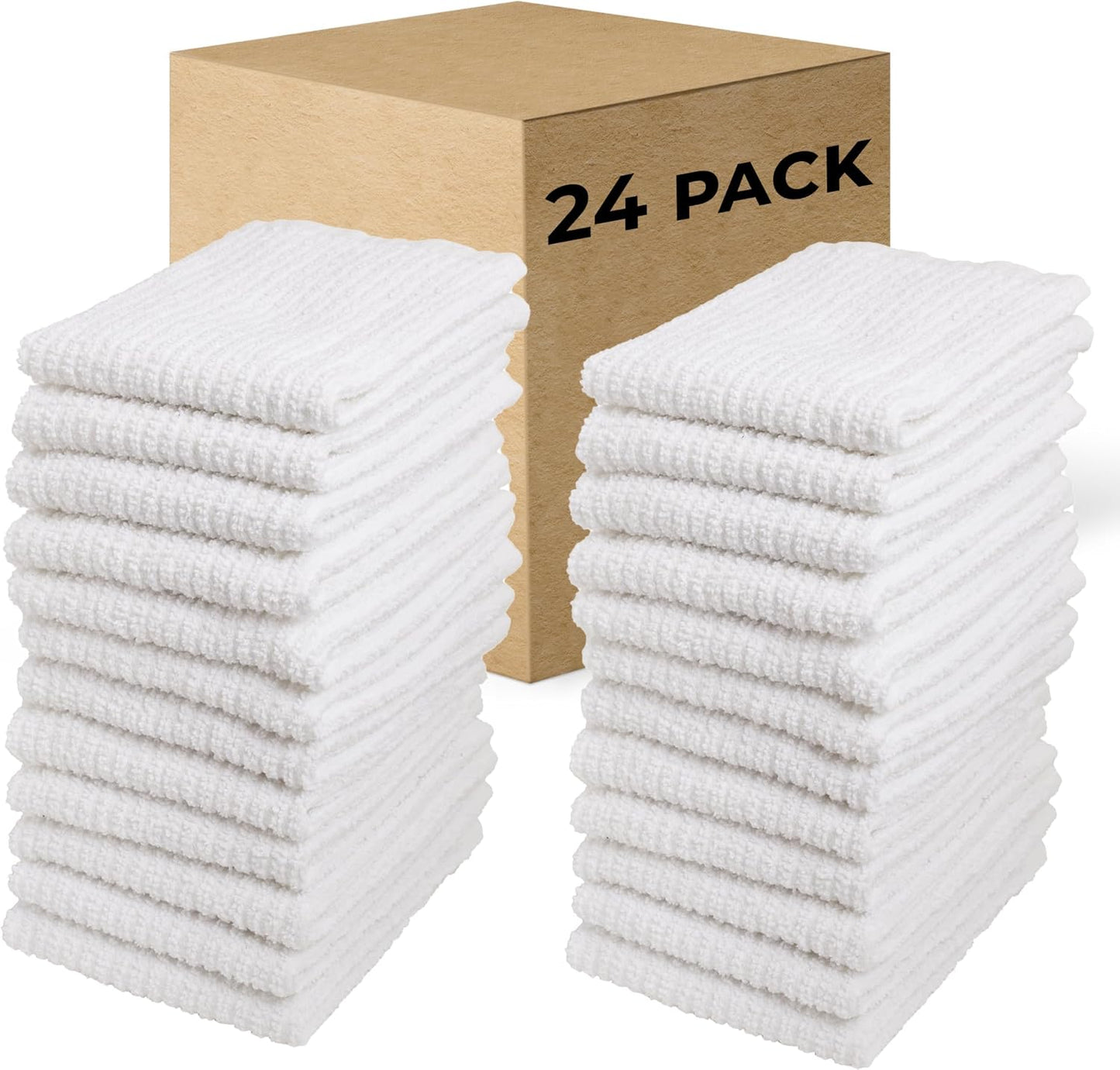 Dish Cloths, 12"x12" Dish Rags, 100% Cotton Kitchen Towels, 24 Pack | Dish Rags for Washing Dishes, White Dish Towels, Super Absorbent Kitchen Towels for Home &amp; Bar, Bar Mop Towels