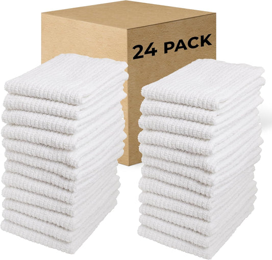 Dish Cloths, 12"x12" Dish Rags, 100% Cotton Kitchen Towels, 24 Pack | Dish Rags for Washing Dishes, White Dish Towels, Super Absorbent Kitchen Towels for Home &amp; Bar, Bar Mop Towels