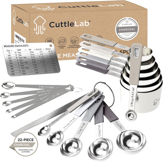 22-Piece Stainless Steel Measuring Cups and Spoons Set, Tad Dash Pinch Smidgen Drop Mini Measuring Spoons, Measuring Stick
