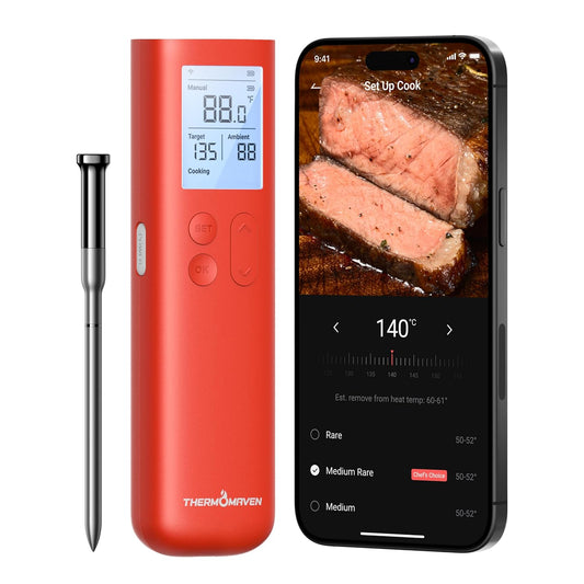 Smart Bluetooth Wireless Meat Thermometer, 10X Enhanced Sub-1G Signal and Stability, Standalone Display Base, Certified