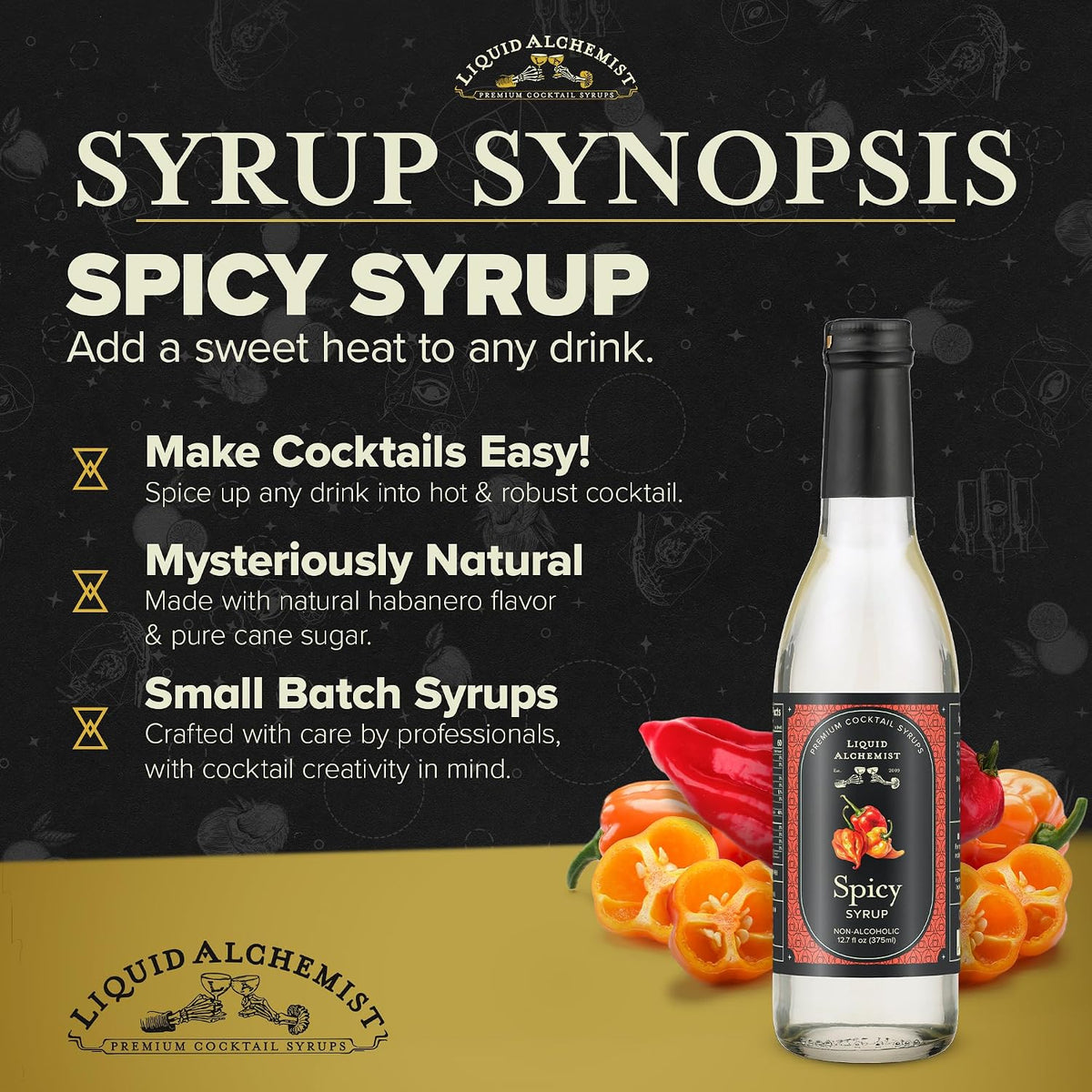 Liquid Alchemist Spicy Habanero Infused Simple Syrup for Cocktails | Real Ingredients Make our Habanero Syrup a Great Spicy Margarita Mix | Small Batch Non-GMO &amp; Vegan | 12.7 oz Drink Mixer, Pack of 1