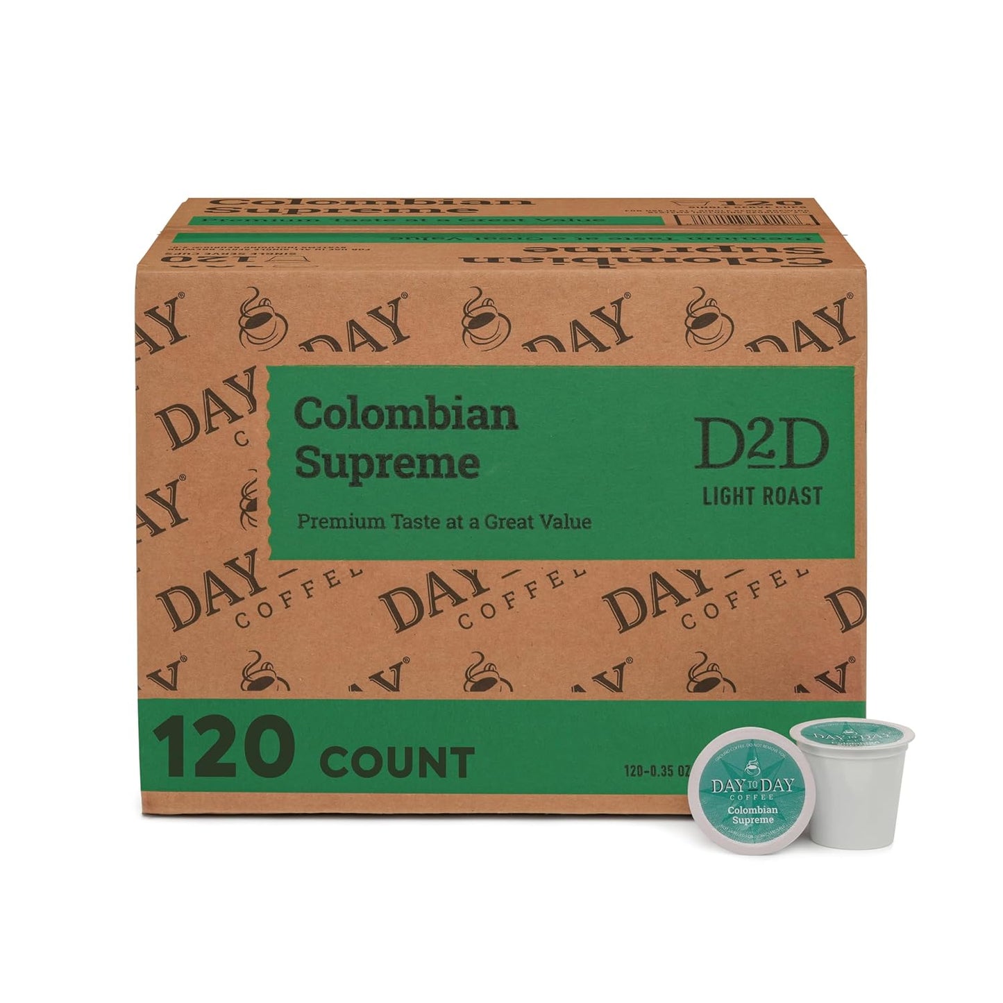 Day To Day Coffee Pods, Colombian Supreme Light Roast, 120 Count | Compatible with Keurig K-Cup brewers. Smooth 100% Colombian light roast single serve pods for daily home and office use.