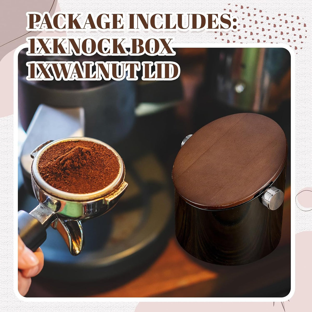Reallnaive 5.3in Espresso Knock Box with Lid, Black, Round