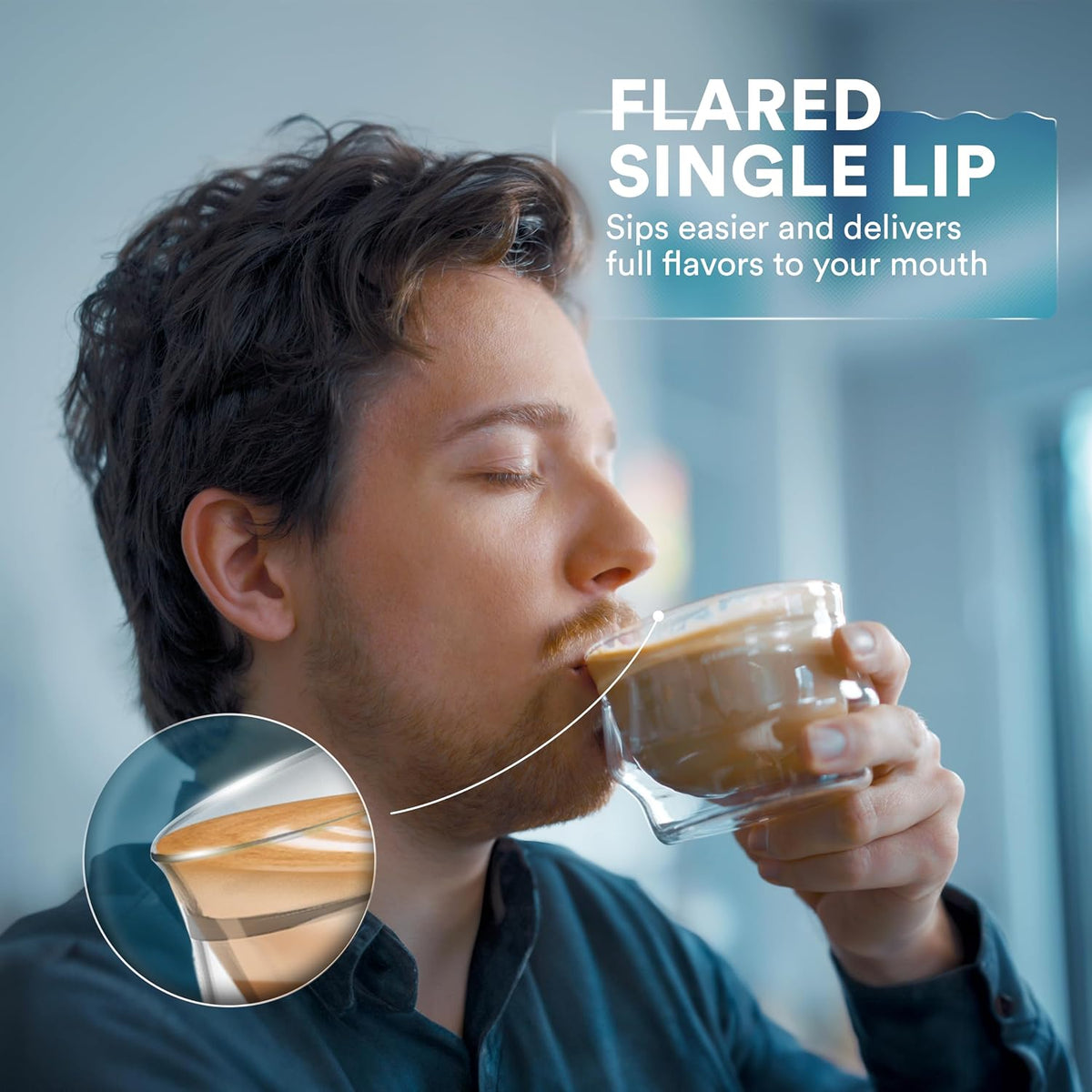 ovalware Double Wall Latte Art Cups 8.5oz/250ml | Set of 2, Wide Rim | Palm-Sized Borosilicate Build Keeps Beverages Hot or Iced | Ideal for Cappuccino &amp; Specialty Brewing | Clear
