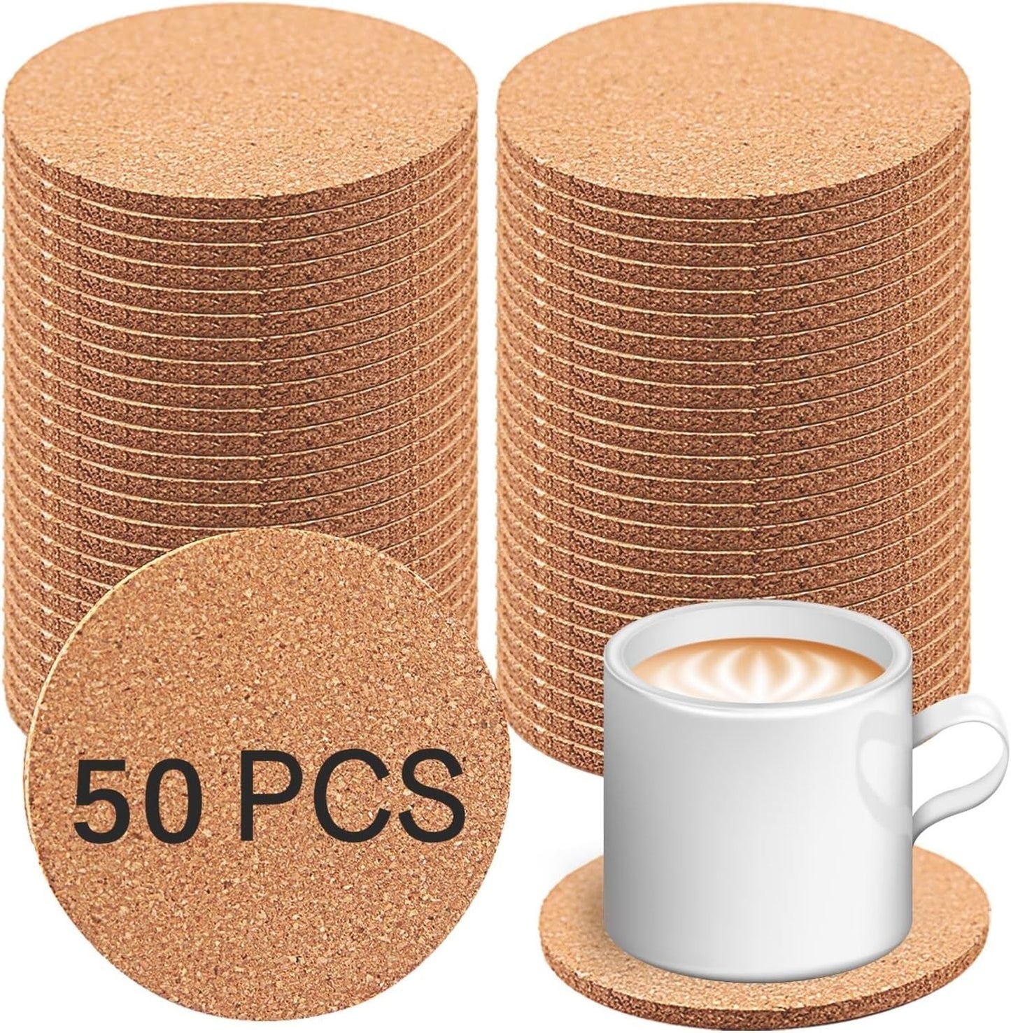 50 PCS Cork Coasters for Drinks, Bulk Blank Coasters DIY Crafts, Non-Slip, Heat-Resistant, Absorbent