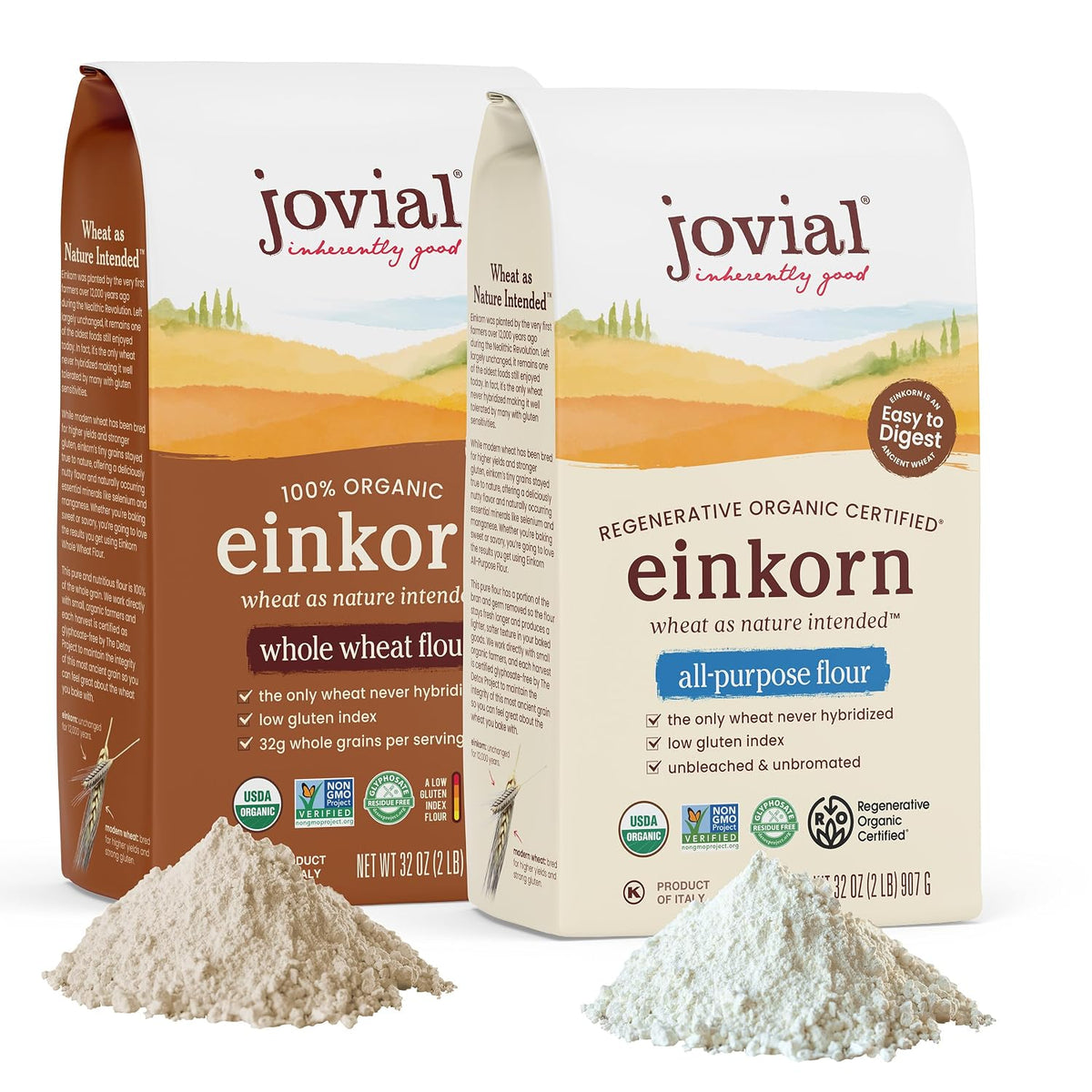 Jovial Organic Einkorn Whole Wheat &amp; Unbleached All Purpose, 32 Oz, 2 Pack