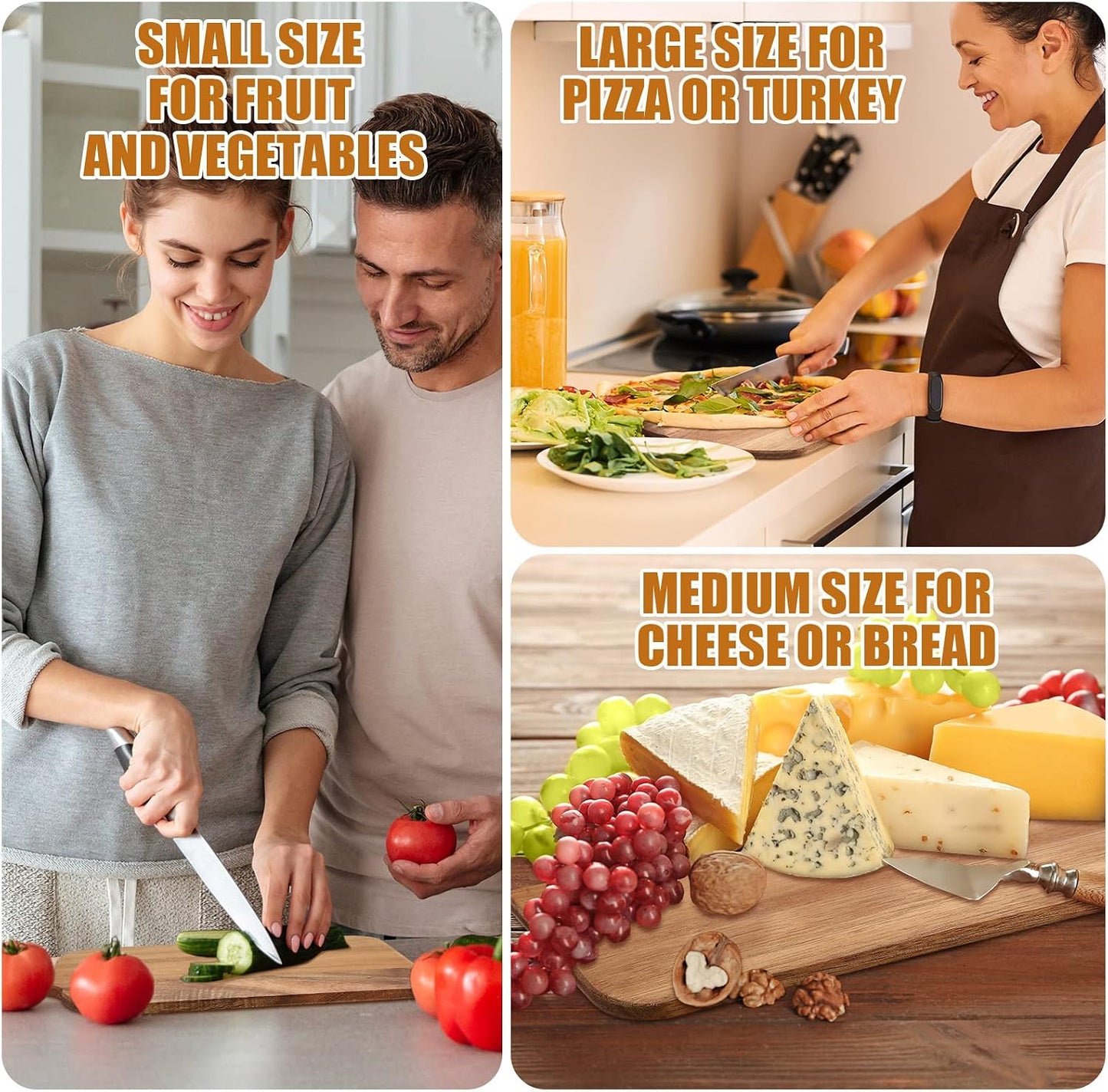 Patelai 12 Packs Acacia Wooden Cutting Board Set with Handles Large 15 x 7 Inch Kitchen Serving Plain Chopping Board Bulk Gifts for Christmas Vegetables Meat Pizza Cheese Fruit Bread