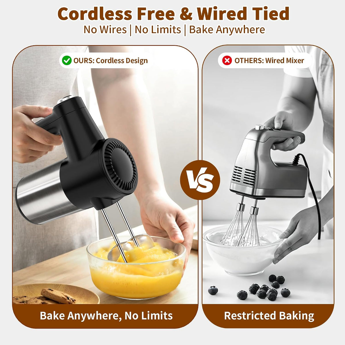 binROC Cordless Hand Mixer Electric, 7-Speed with Storage Base, Black