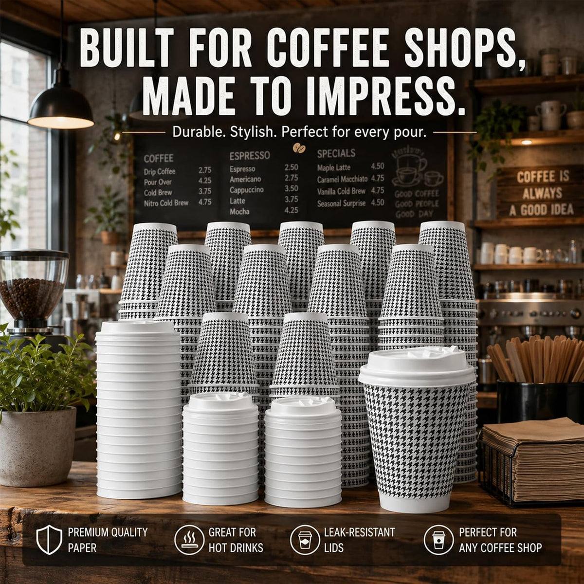 TOPtoper 350 Pack 8 oz Insulated Disposable Coffee Cups with Lids, Double Wall Corrugated Paper Hot Cups Bulk To Go Disposable Cups for Hot Beverage or Cold Drinks Ideal for Cafes