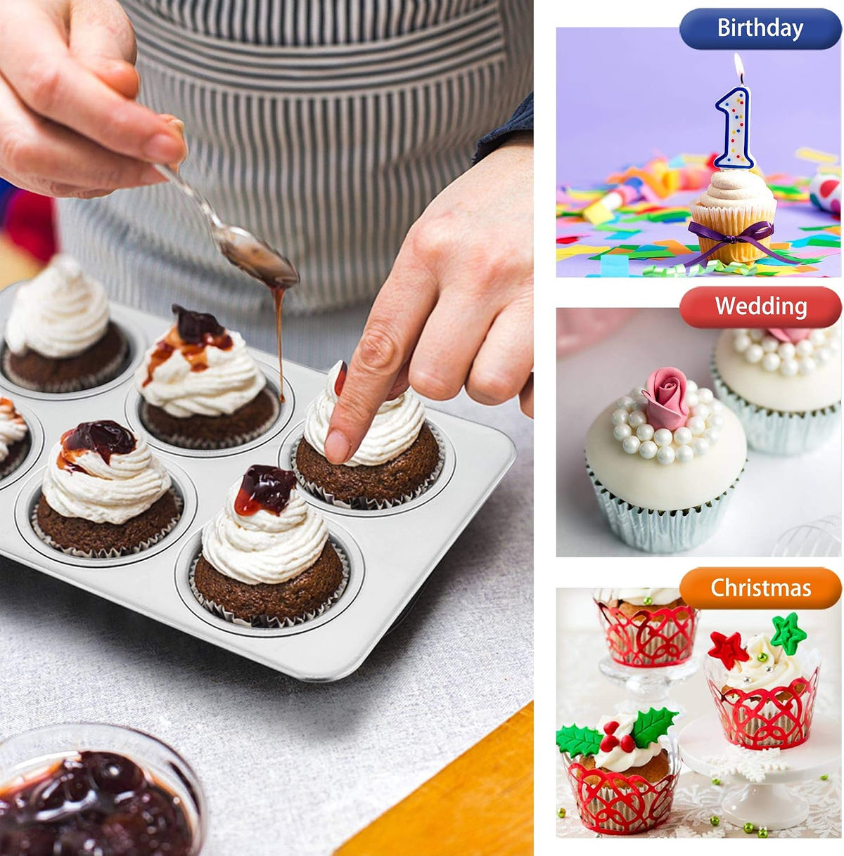 TeamFar Muffin Pan, 6 Cup Muffin Pan for Baking, Cupcake Pan Muffin Tin | Stainless Steel Muffin Tray Set for Making Cakes Cornbread Quiche and More, Healthy &amp; Sturdy, Oven &amp; Dishwasher Safe