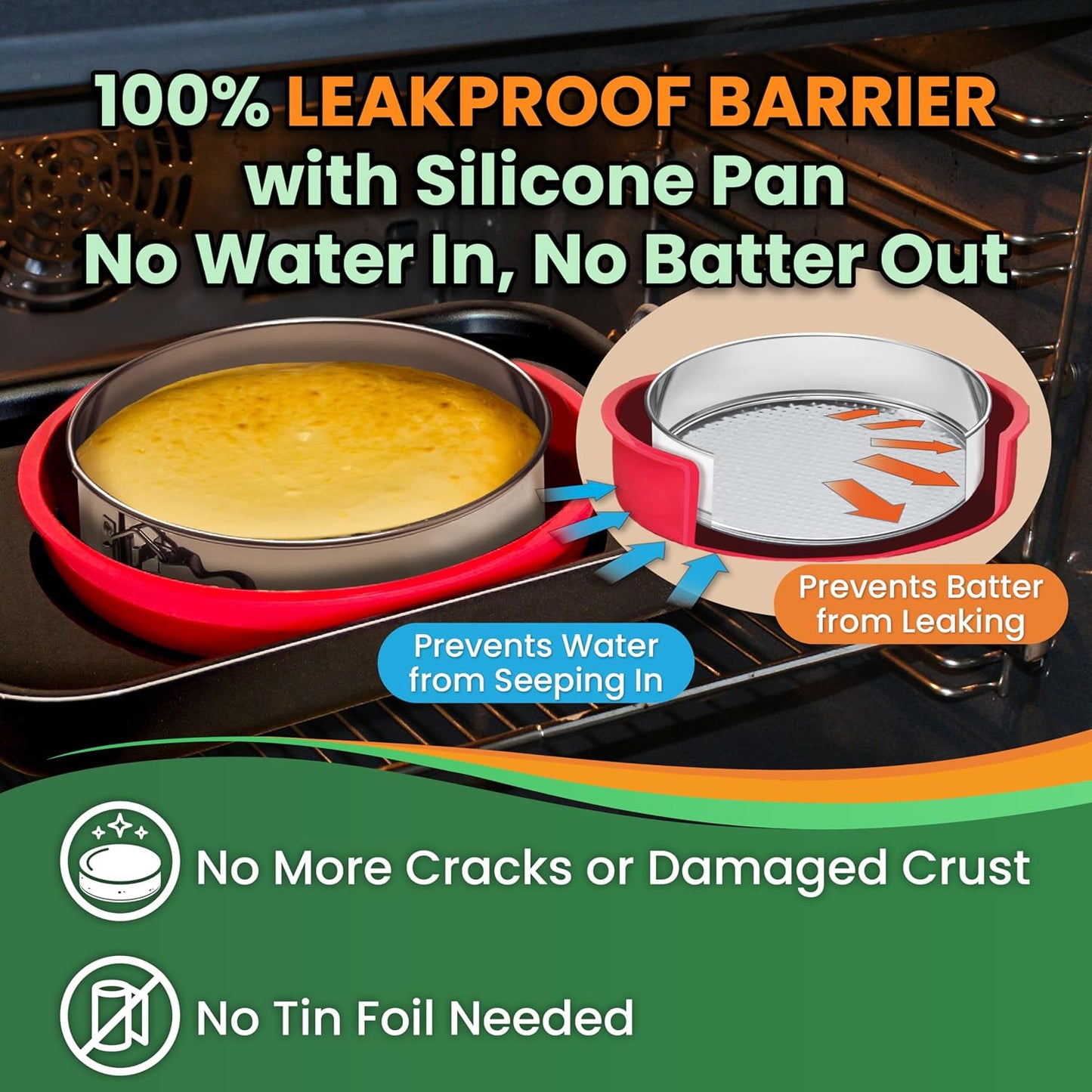 Cheesecake Pan, 9 Inch Springform with 2 REUSABLE NON-STICK Silicone LINERS