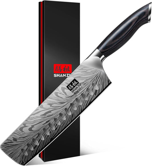 SHAN ZU Nakiri Knife in Powder Steel, Ultra Sharp 7 Inch Vegetable Kitchen Knife, High Carbon Japanese Chopping Knives,