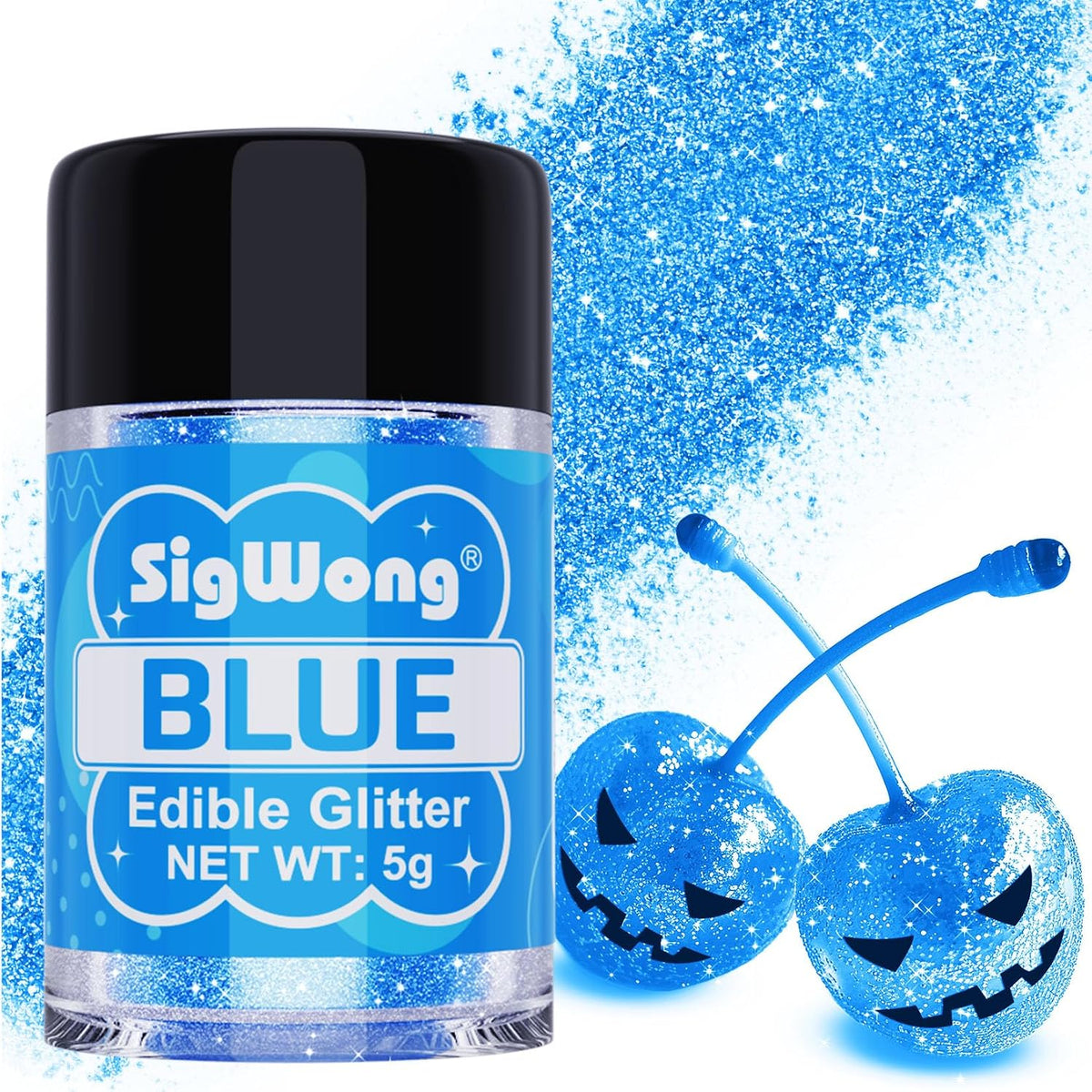 Blue Edible Glitter - 5g Food Grade Cake Decorating Shimmering Glitter, Edible Sprinkle Luster Dust for Drinks, Chocolates, Fondant, Strawberries, Cupcakes, Candy, Halloween Cookie - Vegan