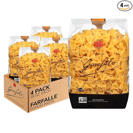 Garofalo - Premium Durum Wheat Semolina Farfalle Pasta, Italian Made, Bronze-Drawn, Al-Dente, One-Ingredient Pasta (4 pack)