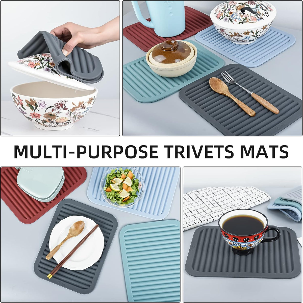 Trivets for Hot Dishes, Silicone Trivets for Hot Pots and Pans, Heat Resistant Hot Pads for Kitchen Counter, 2 Pcs Multi-Purpose &amp; Versatile Trivet Mat (9"x12")(Light Grey)