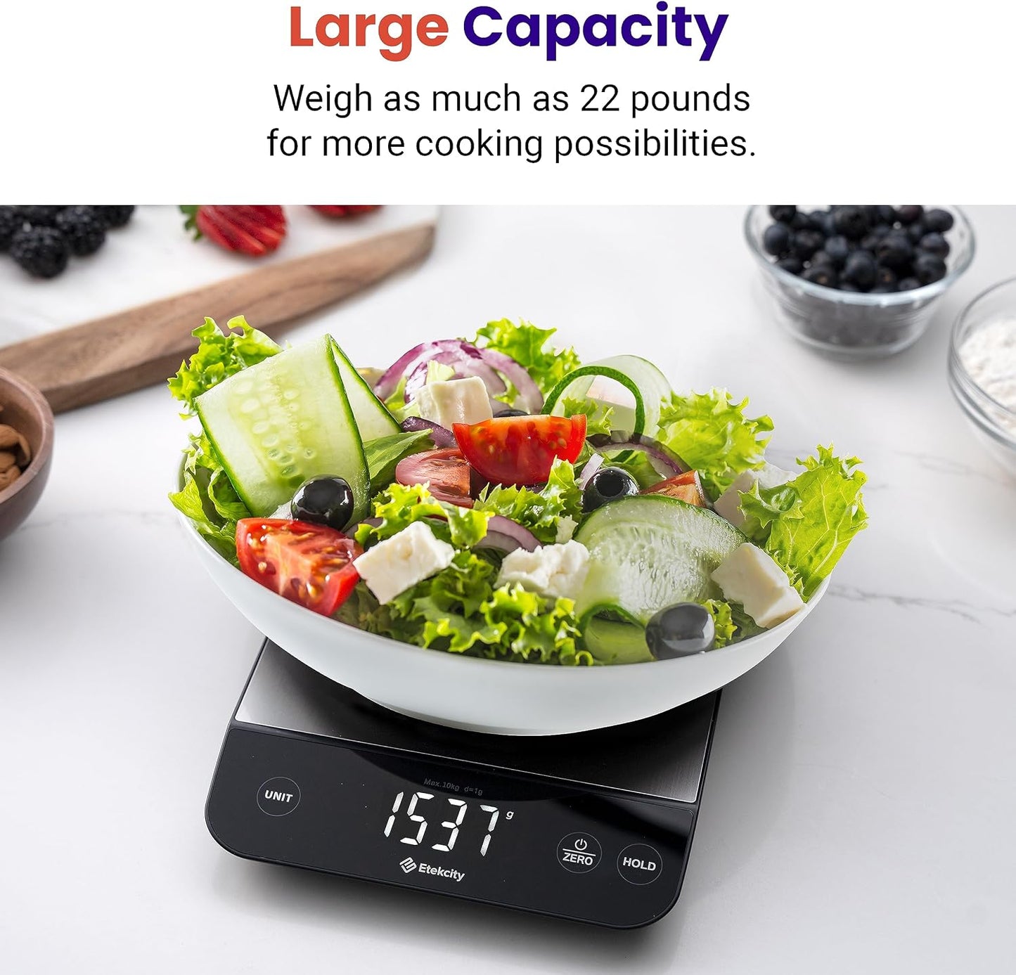 Etekcity 22lb Food Kitchen Scale, USB Rechargeable, IPX6 Waterproof