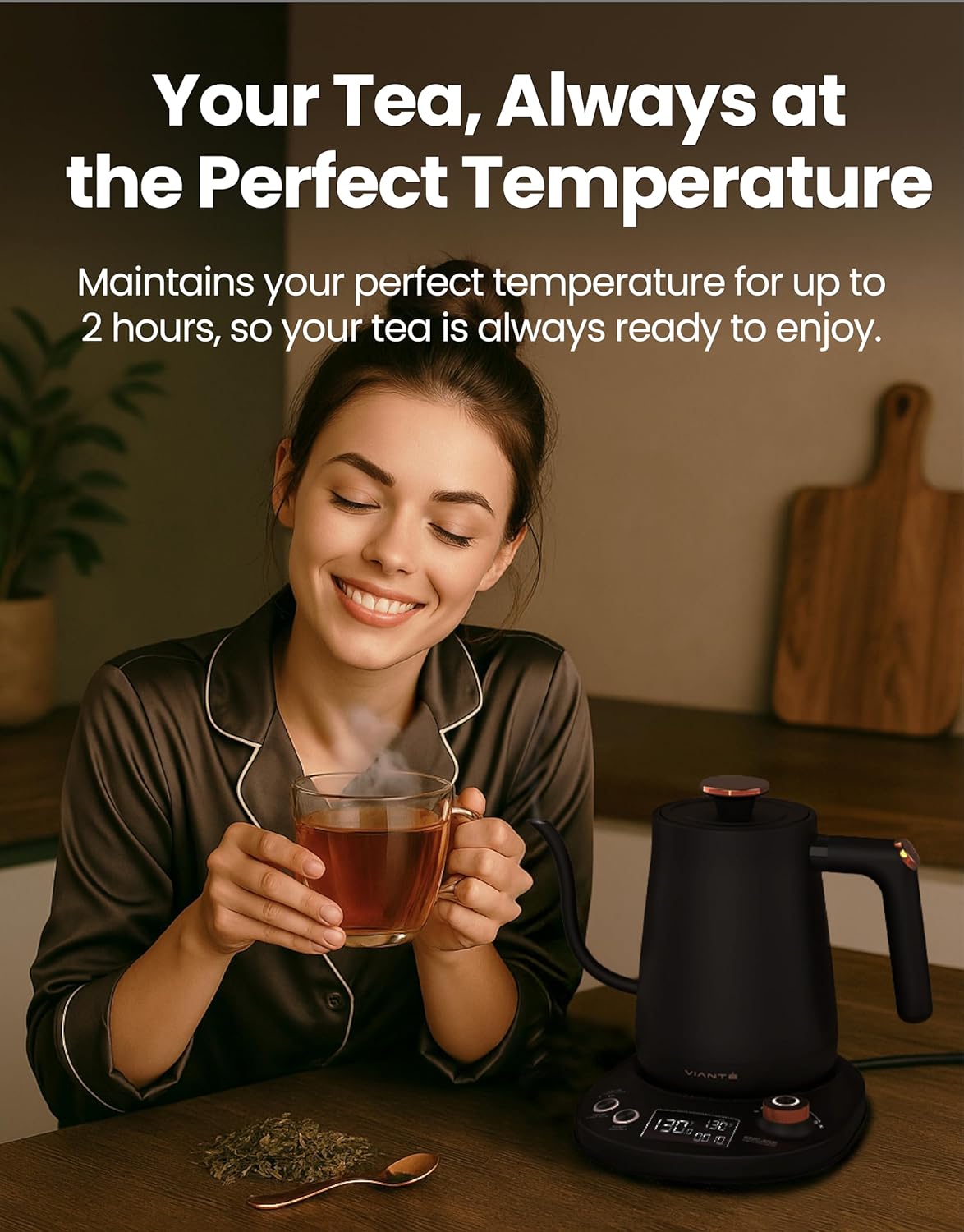 Viante Electric Gooseneck Kettle 0.8L, Pour Over Coffee &amp; Tea, Temp Control