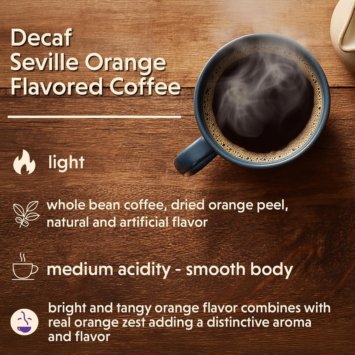 Coffee Bean Direct Decaf Seville Orange Flavored, Whole Bean, 1lb Bag | Light Roast, Zesty &amp; Vibrant Flavored Cofffee Beans, Decaffeinated
