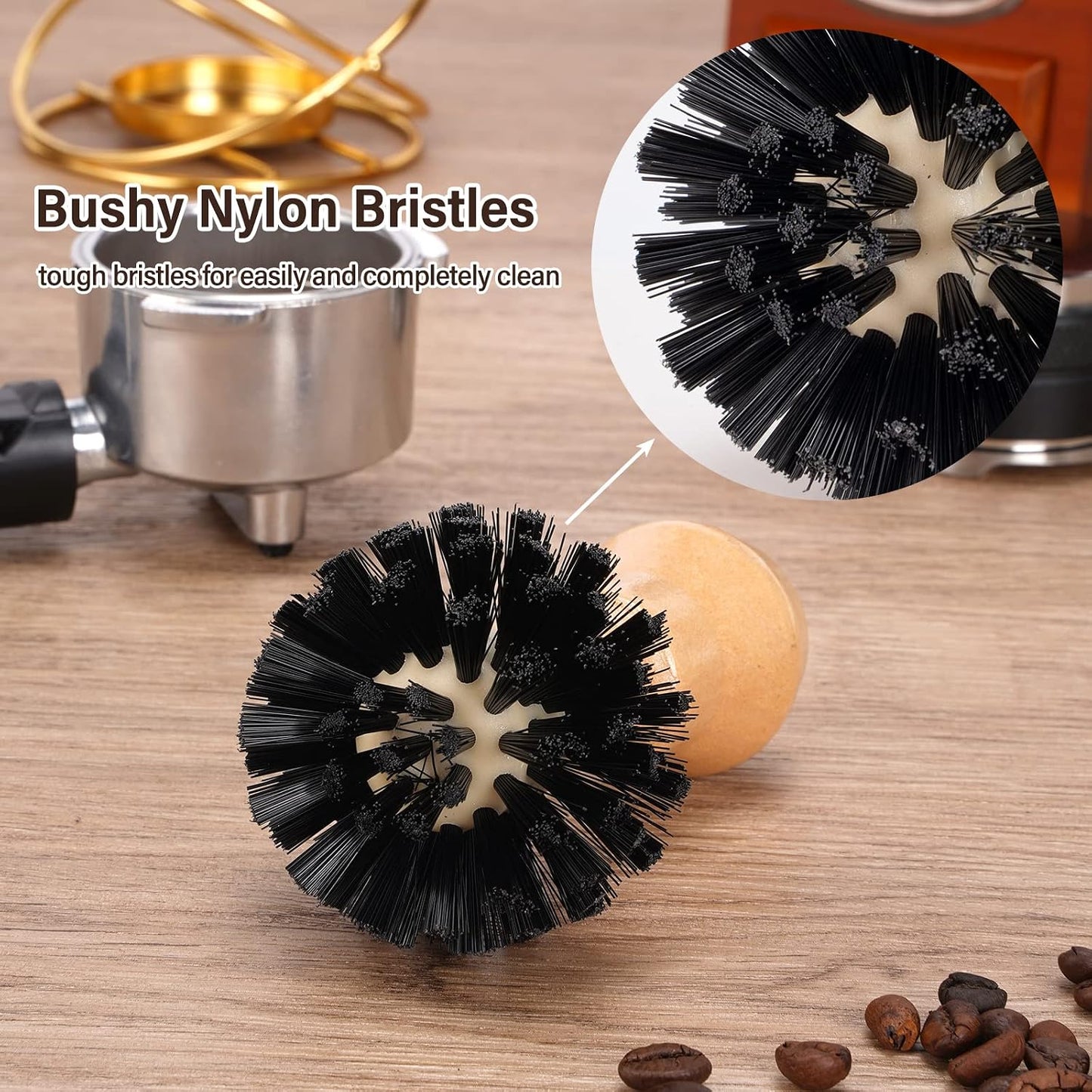HOMEE Coffee Portafilter Basket Cleaning Filter Brush Fits for 54/58mm | Stiff Bristles Wood Handle Coffee Accessories,Espresso Barista Machine Cleaning Tool,Fits for Home Kitchen &amp; Small Coffee Bar