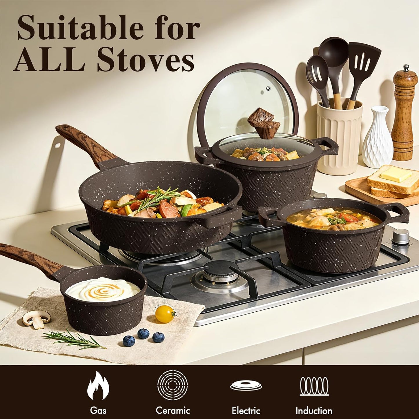 Umite Chef 26PCS Pots and Pans Set Non Stick, Nonstick Cookware Sets, Induction Cook Ware, Includes Steamer & Silicone U