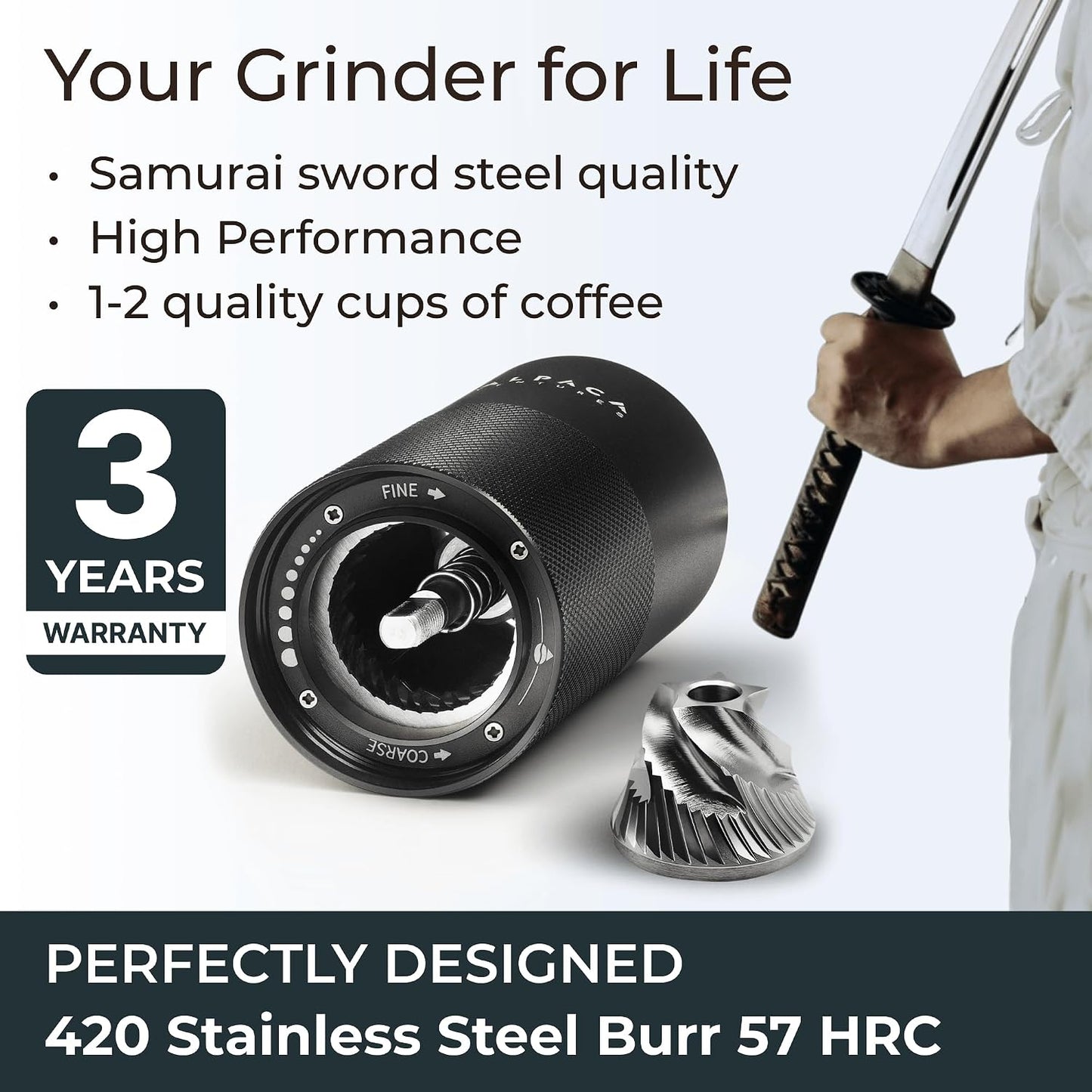 Premium Manual Coffee Grinder for Espresso, Pour Over &amp; French Press with Stainless Steel Conical Burr, Precision Adjustable Hand Grinder, Compact Travel Size - by Alpaca Ventures