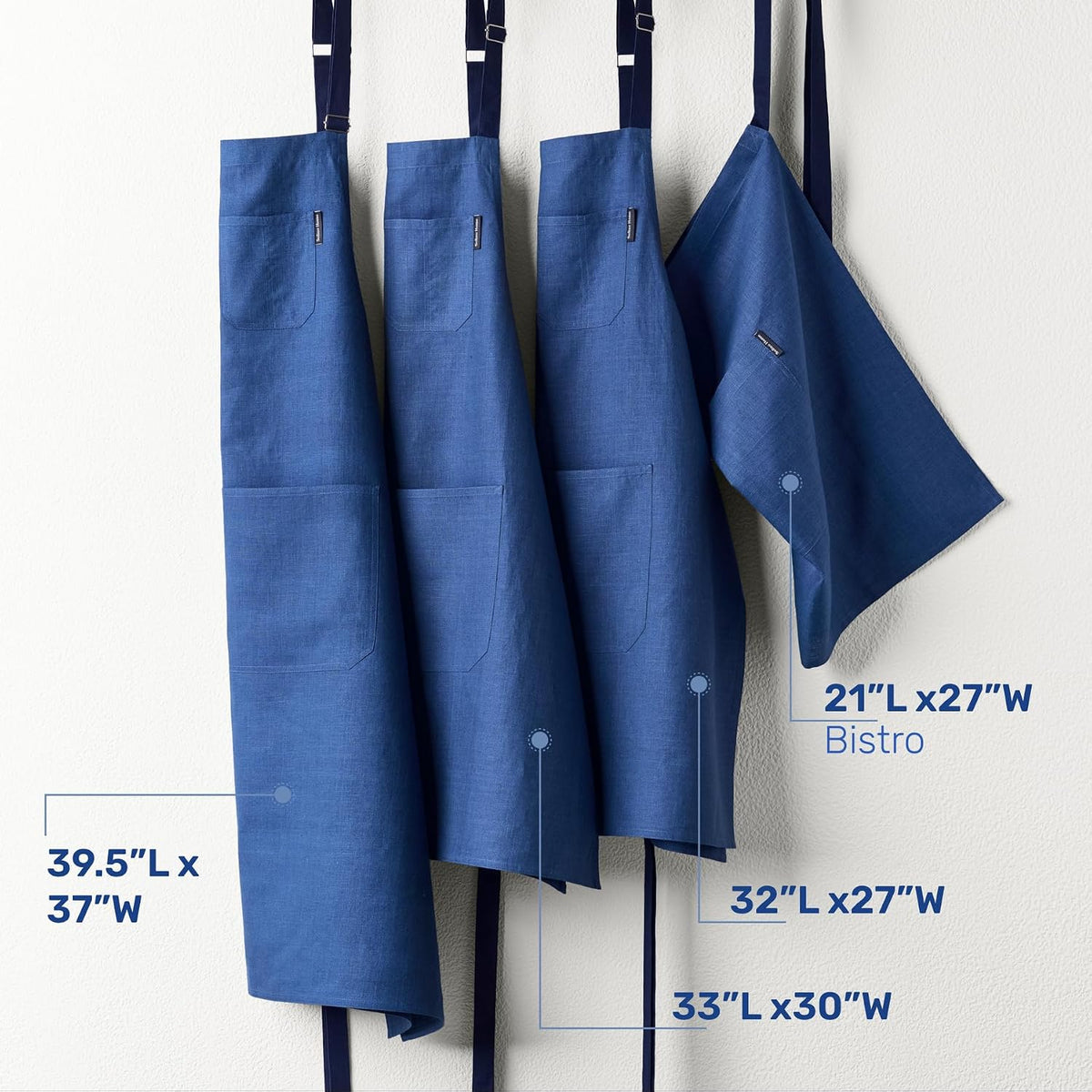 Solino Home 100% Pure Linen Apron, 32 x 27 in, Blue and Navy, Classic Apron | Linen Chef Wear an apron with pockets for cooking and hosting, handwoven linen with adjustable neck ties, OEKO-TEX Certified